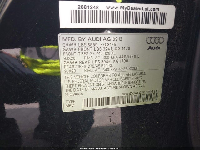 Продажа на аукционе авто 2013 Audi Q7 3.0t S Line Prestige, vin: WA1DGAFE4DD005815, номер лота: 46145405