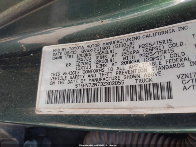 Aukcja sprzedaży 2003 Toyota Tacoma Base V6, vin: 5TEHN72N73Z302055, numer aukcji: 46145440