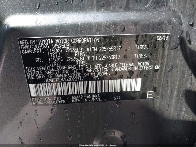 2016 Toyota Rav4 Xle მანქანა იყიდება აუქციონზე, vin: JTMWFREV3GD090717, აუქციონის ნომერი: 46145456