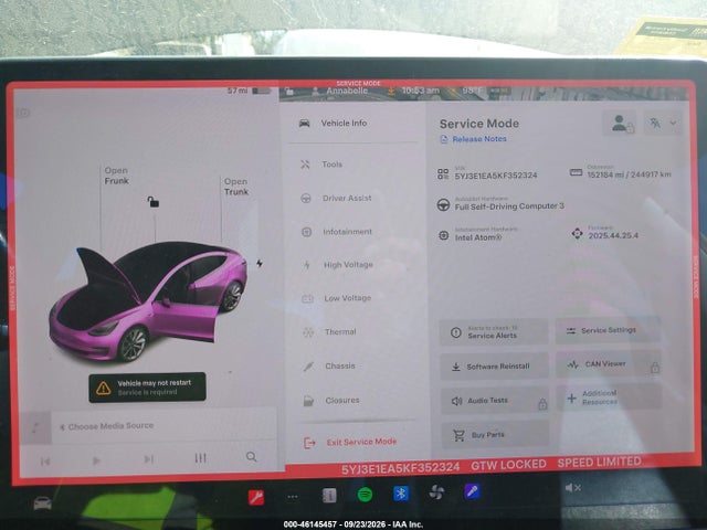 2019 Tesla Model 3 Long Range/mid Range/standard Range/standard Range Plus მანქანა იყიდება აუქციონზე, vin: 5YJ3E1EA5KF352324, აუქციონის ნომერი: 46145457