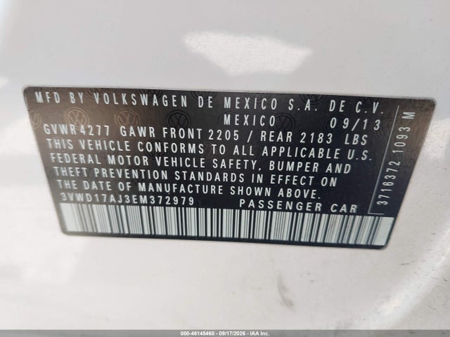 46145460 :رقم المزاد ، 3VWD17AJ3EM372979 vin ، 2014 Volkswagen Jetta 1.8t Se مزاد بيع
