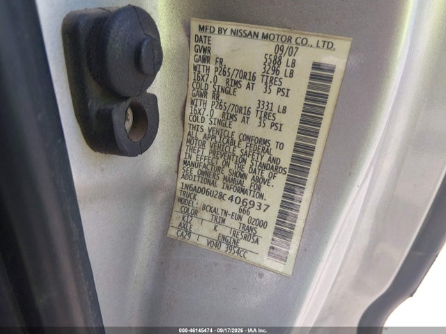 Aukcja sprzedaży 2008 Nissan Frontier Se, vin: 1N6AD06U28C406937, numer aukcji: 46145474