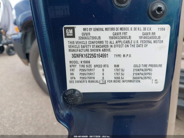 Продаж на аукціоні авто 2005 Chevrolet Suburban 1500 Z71, vin: 3GNFK16Z25G164991, номер лоту: 46145499