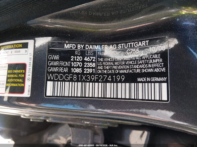 Aukcja sprzedaży 2009 Mercedes-benz C 300 Luxury 4matic/sport 4matic, vin: WDDGF81X39F274199, numer aukcji: 46145505