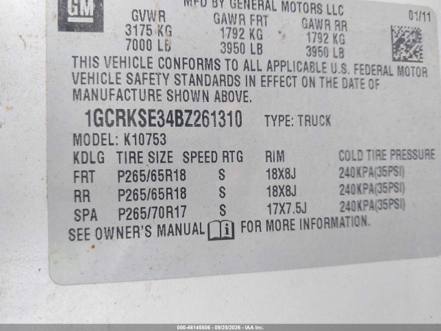 Продажа на аукционе авто 2011 Chevrolet Silverado 1500 Lt, vin: 1GCRKSE34BZ261310, номер лота: 46145506