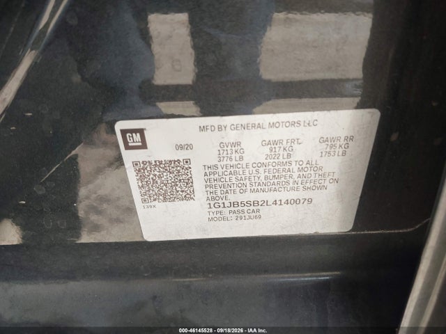 46145528 :رقم المزاد ، 1G1JB5SB2L4140079 vin ، 2020 Chevrolet Sonic Fwd  Ls مزاد بيع