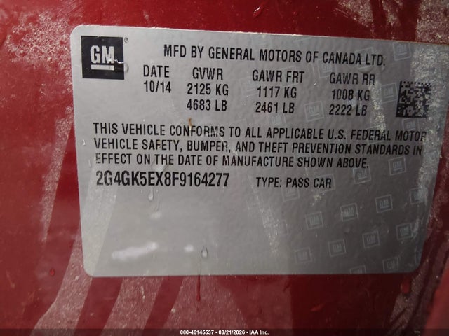 46145537 :رقم المزاد ، 2G4GK5EX8F9164277 vin ، 2015 Buick Regal Turbo مزاد بيع