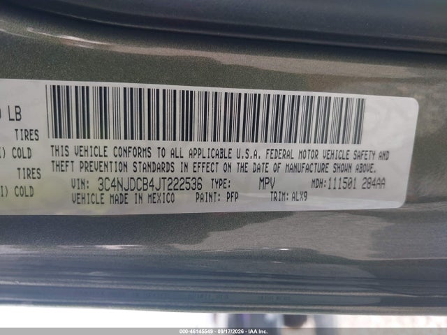46145549 :رقم المزاد ، 3C4NJDCB4JT222536 vin ، 2018 Jeep Compass Limited 4x4 مزاد بيع