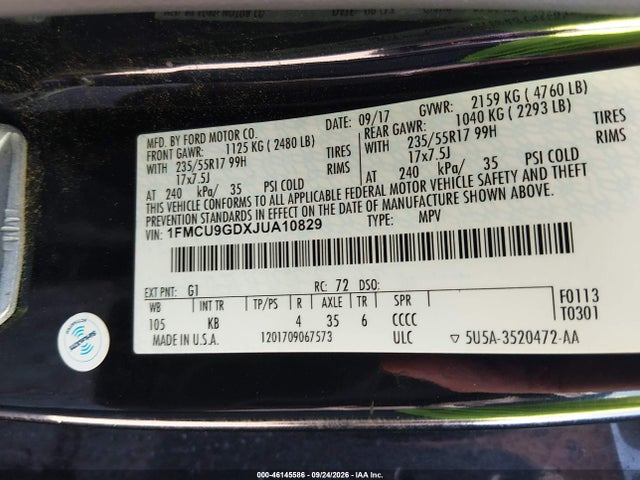 Ford ESCAPE SE 2018 1FMCU9GDXJUA10829 Image 9