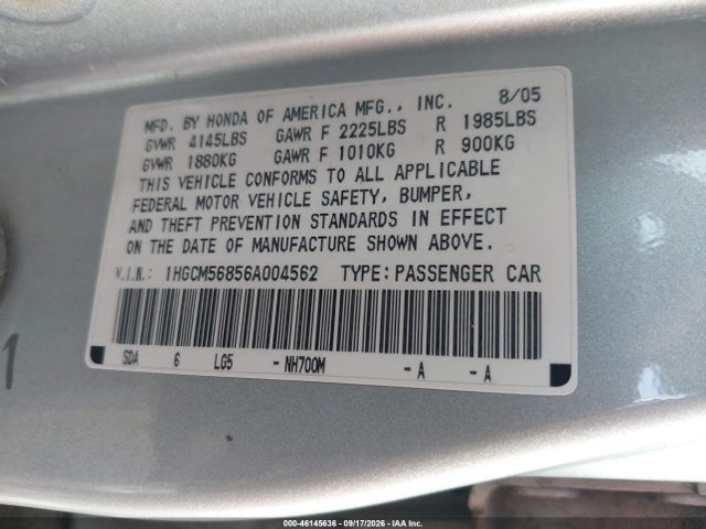 Продаж на аукціоні авто 2006 Honda Accord 2.4 Ex, vin: 1HGCM56856A004562, номер лоту: 46145636