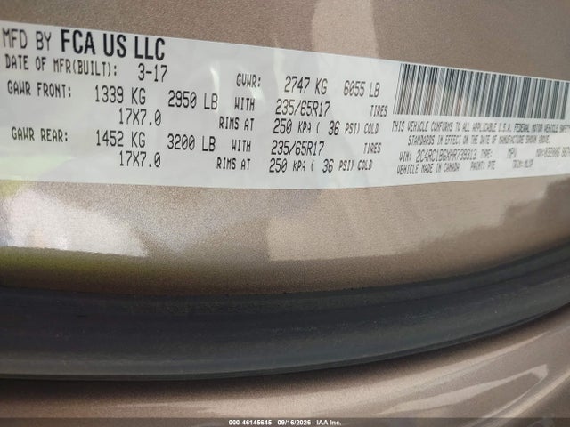 Aukcja sprzedaży 2017 Chrysler Pacifica Touring-l, vin: 2C4RC1BGXHR739313, numer aukcji: 46145645