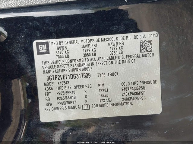 Aukcja sprzedaży 2013 Gmc Sierra 1500 Sle, vin: 3GTP2VE71DG317539, numer aukcji: 46145677
