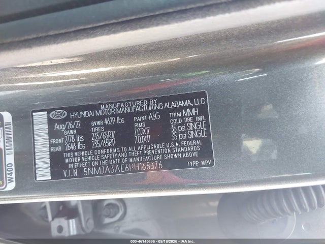 Продажа на аукционе авто 2023 Hyundai Tucson Se, vin: 5NMJA3AE6PH168376, номер лота: 46145696