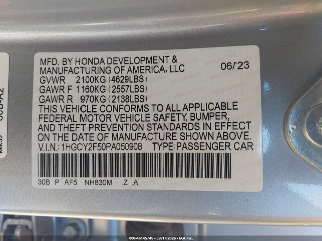 Aukcja sprzedaży 2023 Honda Accord Hybrid Sport, vin: 1HGCY2F50PA050908, numer aukcji: 46145745