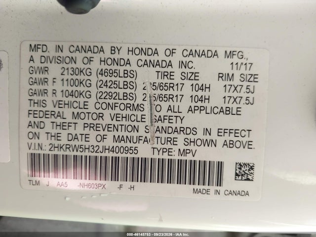 Honda CR-V LX 2018 2HKRW5H32JH400955 Image 9