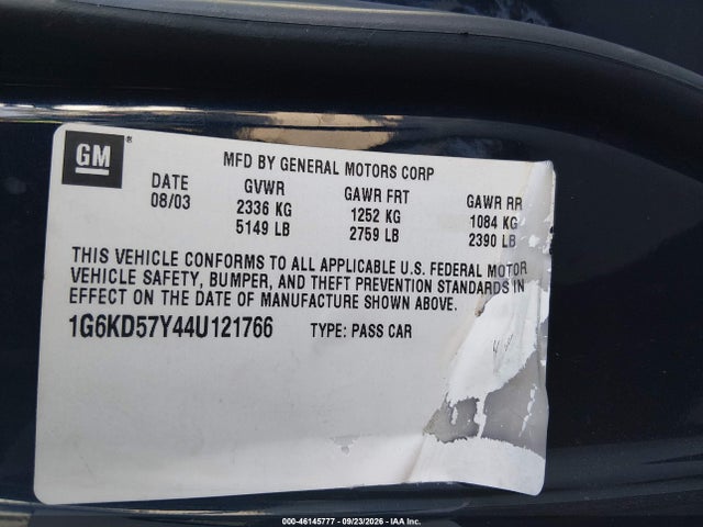 Aukcja sprzedaży 2004 Cadillac Deville Standard, vin: 1G6KD57Y44U121766, numer aukcji: 46145777