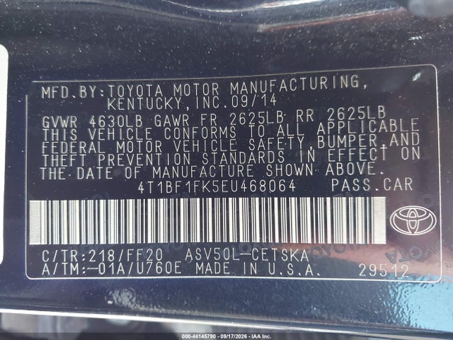 Продажа на аукционе авто 2014 Toyota Camry Se, vin: 4T1BF1FK5EU468064, номер лота: 46145790