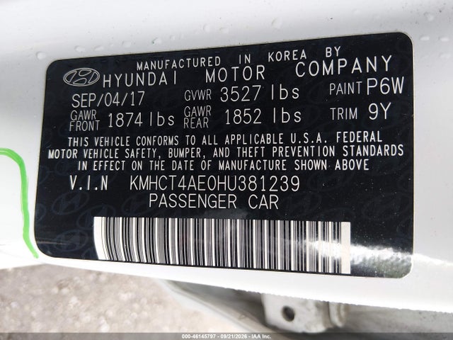Aukcja sprzedaży 2017 Hyundai Accent Se, vin: KMHCT4AE0HU381239, numer aukcji: 46145797