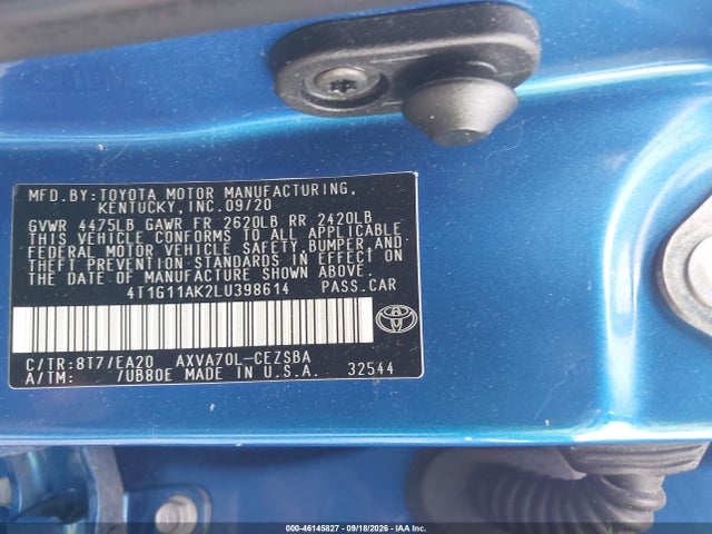 Продажа на аукционе авто 2020 Toyota Camry Se, vin: 4T1G11AK2LU398614, номер лота: 46145827