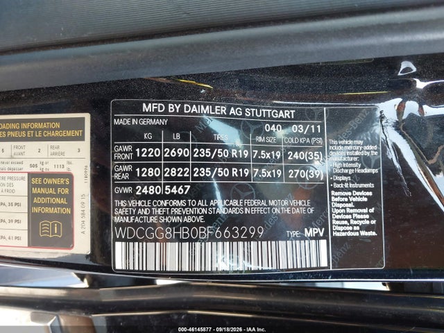 46145877 :رقم المزاد ، WDCGG8HB0BF663299 vin ، 2011 Mercedes-benz Glk 350 4matic مزاد بيع