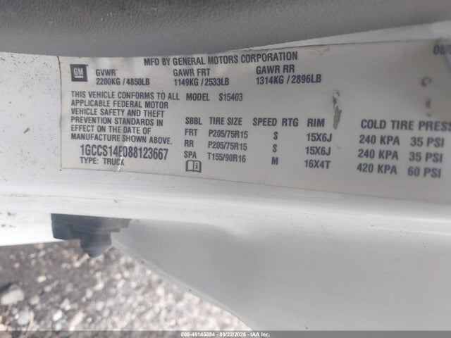 2008 Chevrolet Colorado Work Truck მანქანა იყიდება აუქციონზე, vin: 1GCCS14E088123667, აუქციონის ნომერი: 46145894