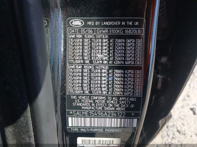 46145973 :رقم المزاد ، SALME15496A234122 vin ، 2006 Land Rover Range Rover Hse مزاد بيع