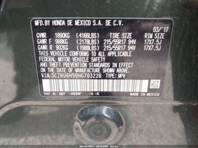 Продаж на аукціоні авто 2017 Honda Hr-v Ex, vin: 3CZRU6H50HG703226, номер лоту: 46145977