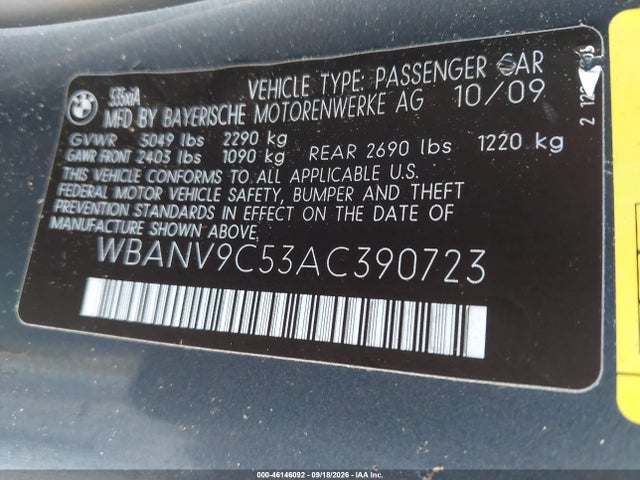 Aukcja sprzedaży 2010 Bmw 535i Xdrive, vin: WBANV9C53AC390723, numer aukcji: 46146092