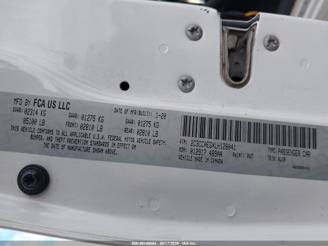 46146094 :رقم المزاد ، 2C3CCAEGXLH128041 vin ، 2020 Chrysler 300 Limited مزاد بيع
