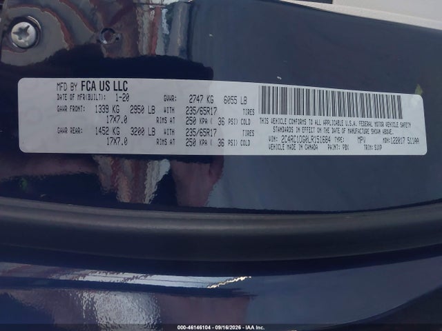 Продажа на аукционе авто 2020 Chrysler Voyager Lxi, vin: 2C4RC1DG0LR151684, номер лота: 46146104