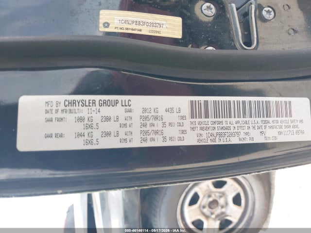 Продаж на аукціоні авто 2015 Jeep Patriot Sport, vin: 1C4NJPBB3FD203797, номер лоту: 46146114