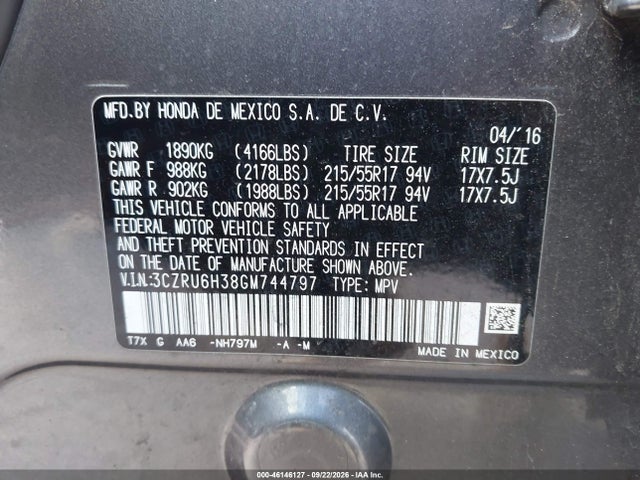Продажа на аукционе авто 2016 Honda Hr-v Lx, vin: 3CZRU6H38GM744797, номер лота: 46146127