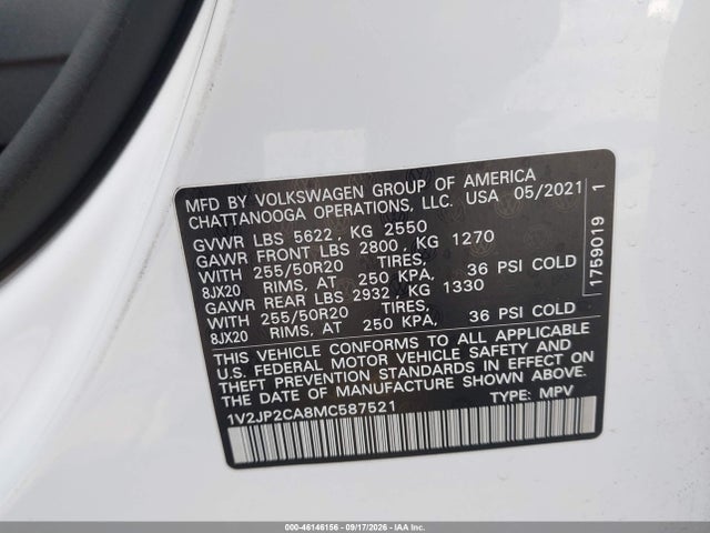 Aukcja sprzedaży 2021 Volkswagen Atlas 2.0t Se W/technology, vin: 1V2JP2CA8MC587521, numer aukcji: 46146156