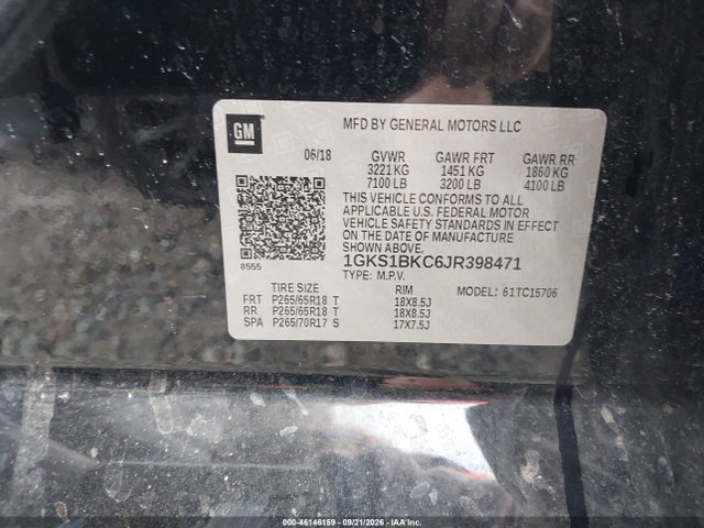 Продажа на аукционе авто 2018 Gmc Yukon Slt, vin: 1GKS1BKC6JR398471, номер лота: 46146159