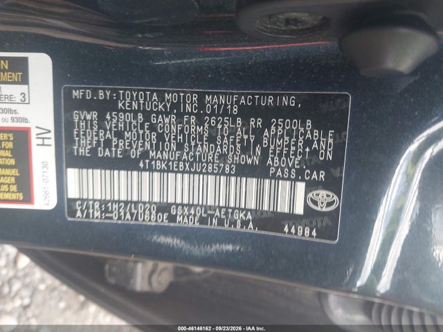 Продаж на аукціоні авто 2018 Toyota Avalon Xle, vin: 4T1BK1EBXJU285783, номер лоту: 46146162