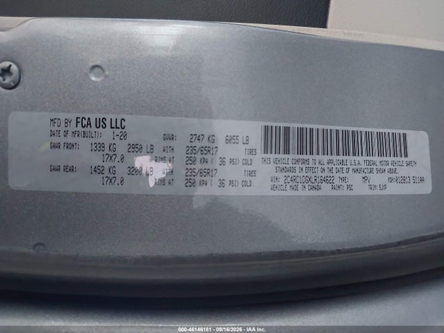 Продаж на аукціоні авто 2020 Chrysler Voyager Lxi, vin: 2C4RC1DGXLR164622, номер лоту: 46146181