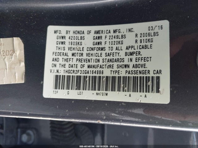 1HGCR2F30GA164998 Honda ACCORD LX