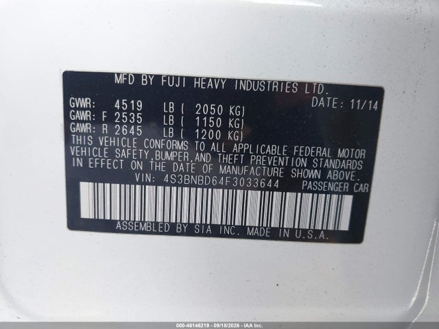 Продажа на аукционе авто 2015 Subaru Legacy 2.5i Premium, vin: 4S3BNBD64F3033644, номер лота: 46146219