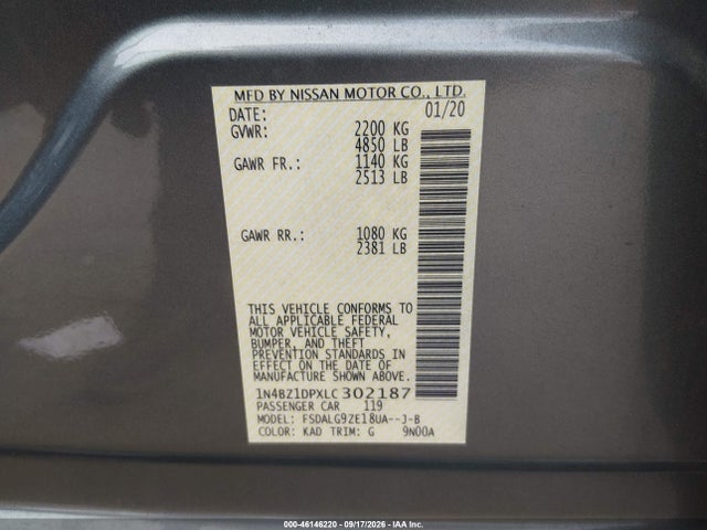 Продаж на аукціоні авто 2020 Nissan Leaf Sl Plus 62 Kwh, vin: 1N4BZ1DPXLC302187, номер лоту: 46146220