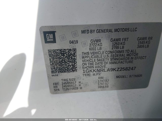 Aukcja sprzedaży 2019 Gmc Acadia Sle-1, vin: 1GKKNRLA9KZ258247, numer aukcji: 46146303