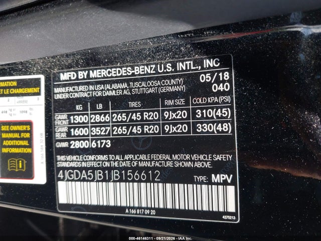 Aukcja sprzedaży 2018 Mercedes-benz Gle 350, vin: 4JGDA5JB1JB156612, numer aukcji: 46146311