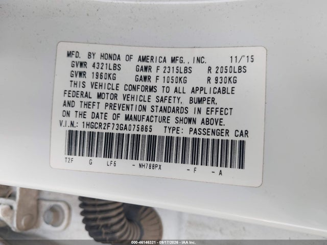 1HGCR2F73GA075865 Honda ACCORD EX