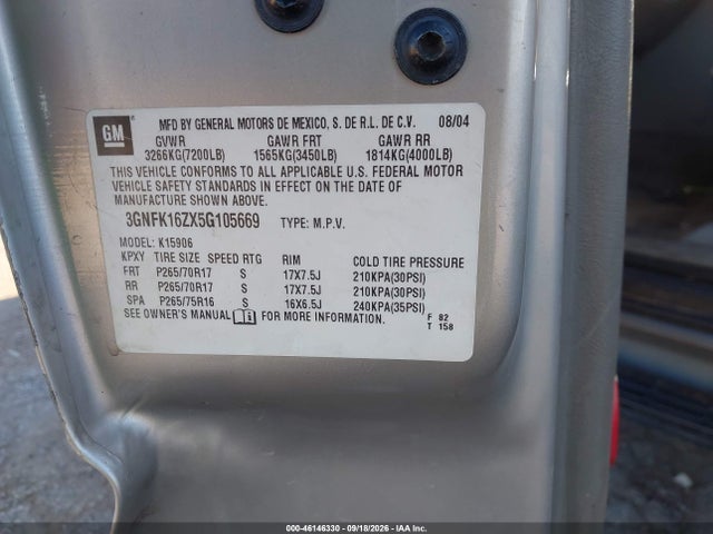 Aukcja sprzedaży 2005 Chevrolet Suburban 1500 Z71, vin: 3GNFK16ZX5G105669, numer aukcji: 46146330