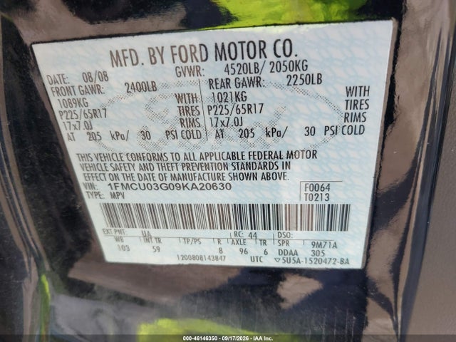 Aukcja sprzedaży 2009 Ford Escape Xlt, vin: 1FMCU03G09KA20630, numer aukcji: 46146350