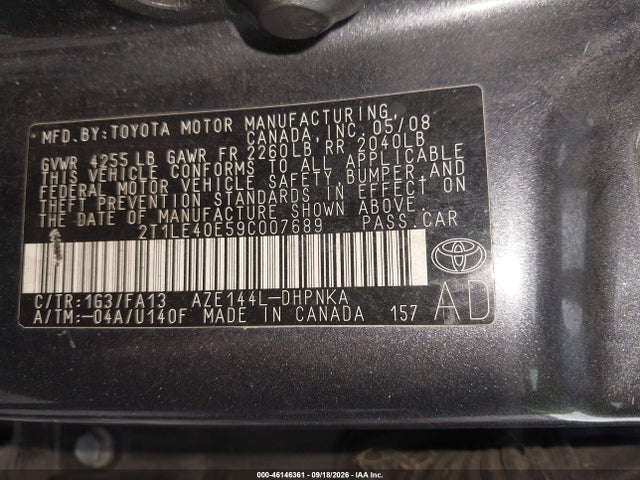 Продажа на аукционе авто 2009 Toyota Matrix S, vin: 2T1LE40E59C007689, номер лота: 46146361