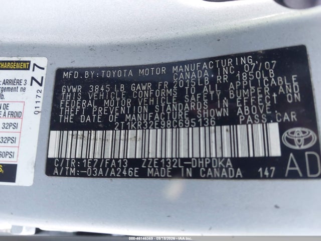 46146369 :رقم المزاد ، 2T1KR32E98C695136 vin ، 2008 Toyota Matrix مزاد بيع