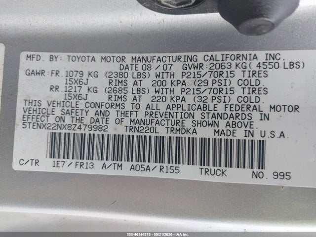 Aukcja sprzedaży 2008 Toyota Tacoma, vin: 5TENX22NX8Z479982, numer aukcji: 46146375