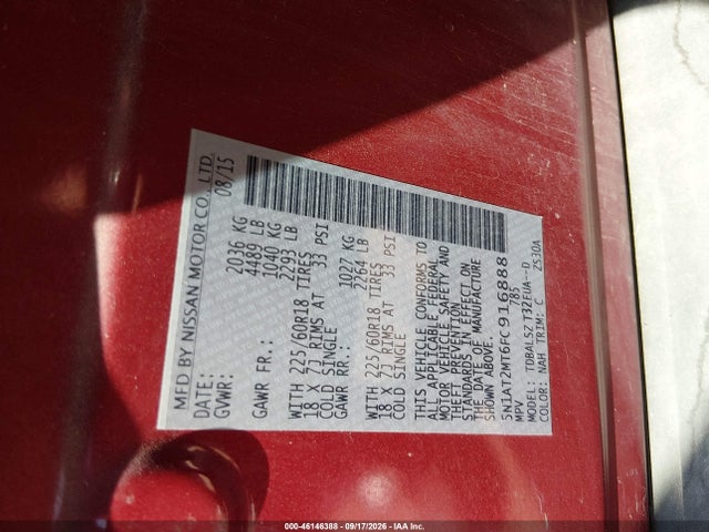46146388 :رقم المزاد ، 5N1AT2MT6FC916888 vin ، 2015 Nissan Rogue Sl مزاد بيع