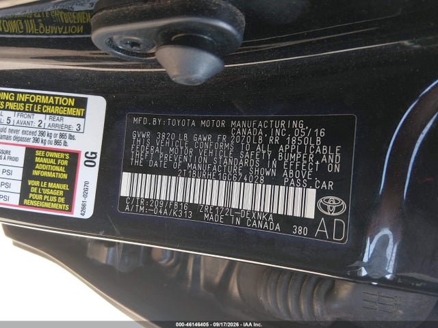 2016 Toyota Corolla Le მანქანა იყიდება აუქციონზე, vin: 2T1BURHE1GC674028, აუქციონის ნომერი: 46146405