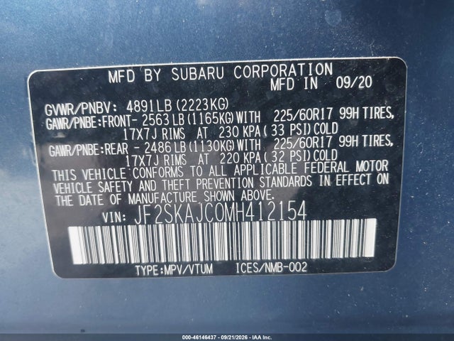 Aukcja sprzedaży 2021 Subaru Forester Premium, vin: JF2SKAJC0MH412154, numer aukcji: 46146437